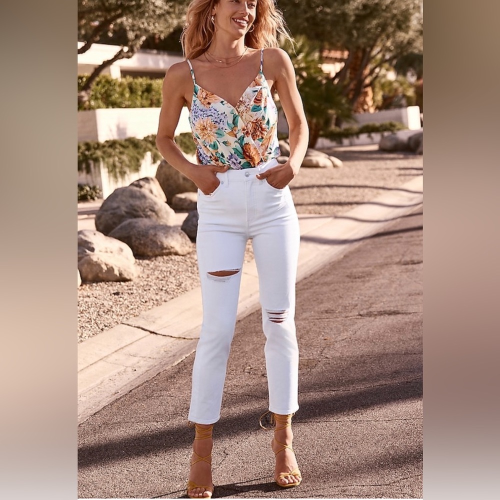 Express super slim high rise white jeans
